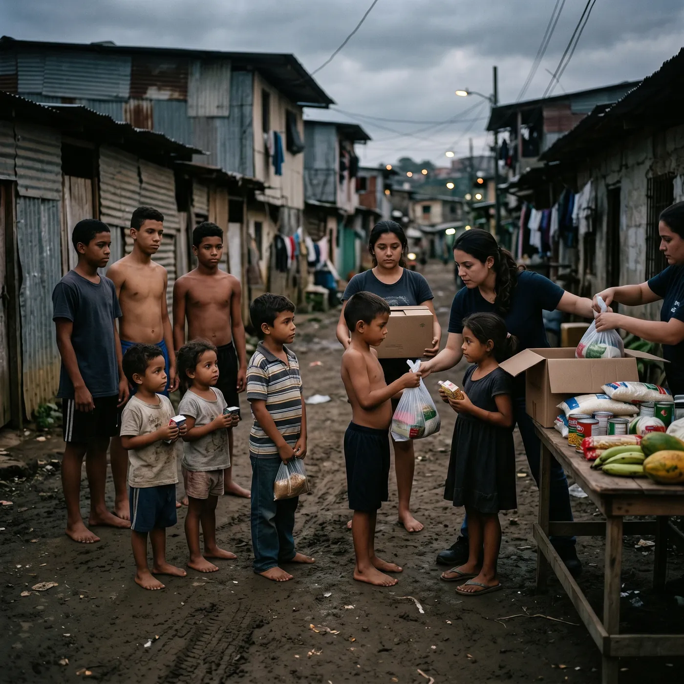 Entrega de productos a niños en comunidad