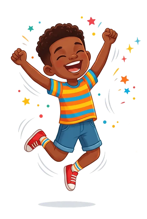 Ilustración de un niño saltando de alegría